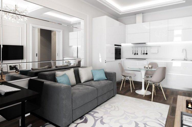 Зонирование кухни и гостиной - дизайн интерьера фото